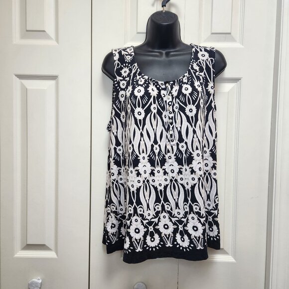 {L-XL] Croft & Barrow Black & White Sleeveless Top Size Large or XL Women's - Picture 1 of 12